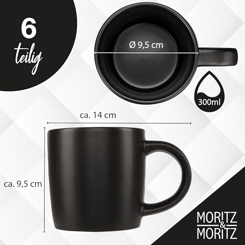 Moritz & Moritz Lot de 6 Tasses à Café Noir en Grès de Qualité Supérieure - Design Élégant avec Anse - Pour Café, Thé, C