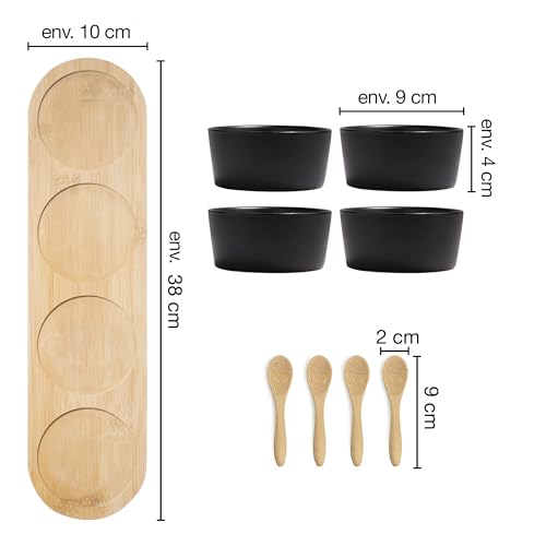 Ensemble Moritz & Moritz de service en noir - Bols avec cuillère et planche à servir - Pour tapas, trempettes et snacks 