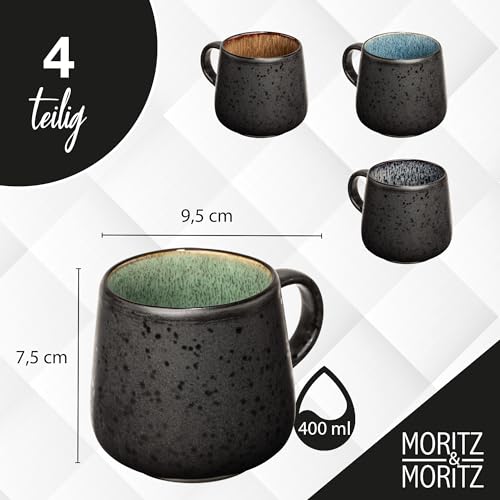 Moritz & Moritz SOLID Lot de 4 tasses à café multicolores robustes passant au lave-vaisselle et micro-ondes idéales pour