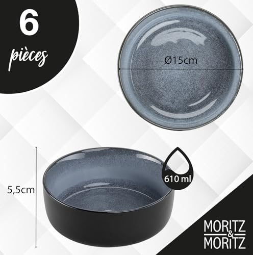 Moritz & Moritz Vida Lot de 6 bols à céréales, bleus, élégants et robustes, idéaux pour une utilisation quotidienne