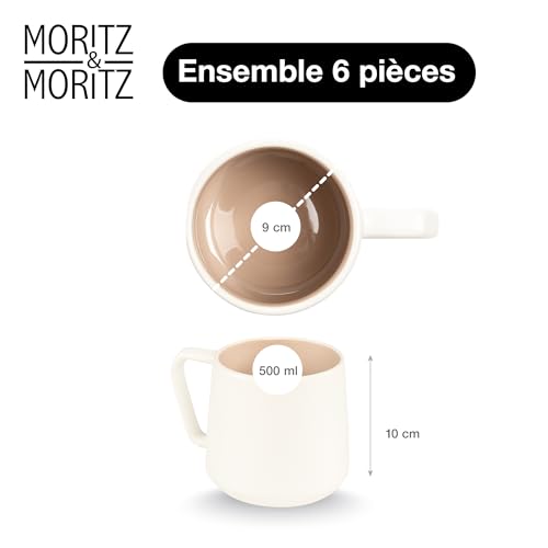 Moritz & Moritz CAVO - Lot de 6 tasses à café en grès - Environ 500 ml - Motif amande - Design élégant avec anse - Idéal
