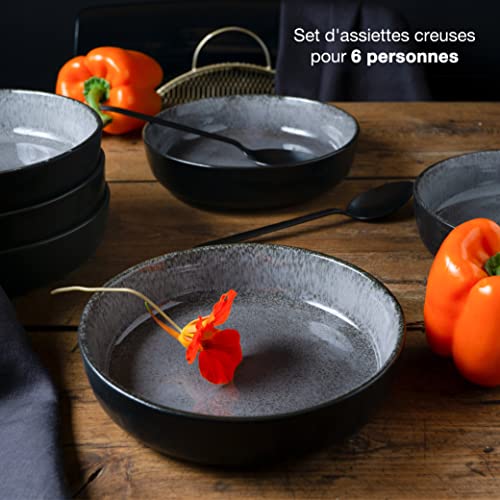 Moritz & Moritz VIDA Lot de 6 assiettes à soupe Anthracite pour 6 personnes - Convénient pour la vaisselle automatique e
