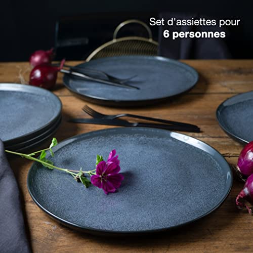 Moritz & Moritz VIDA Assiettes en Porcelaine Bleu Passe au Lave-vaisselle et Micro-onde Set de 6 pour Familles