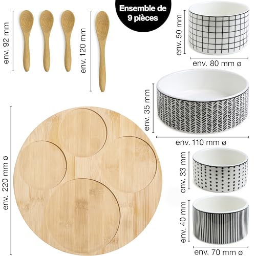 Moritz & Moritz Plateau Aperitif en bambou et céramique - Idéal pour les dips et snacks - Pour des réceptions entre amis