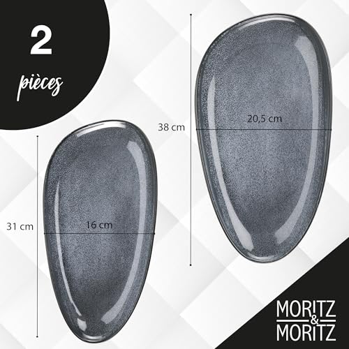 Moritz & Moritz VIDA Lot de 2 grandes assiettes de service en porcelaine bleues modernes et intemporelles - résistantes 