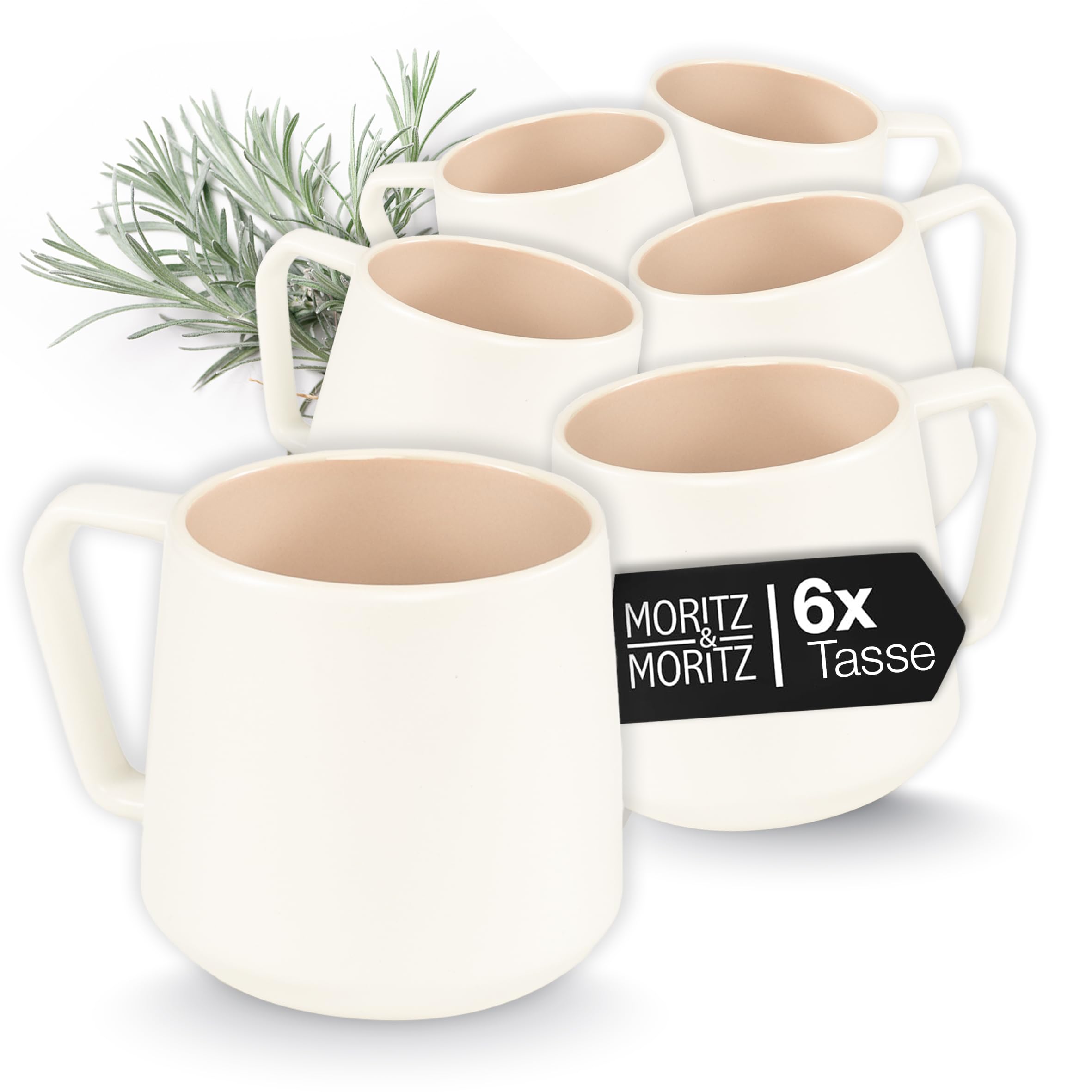 Moritz & Moritz CAVO - Lot de 6 tasses à café en grès - Environ 500 ml - Motif amande - Design élégant avec anse - Idéal