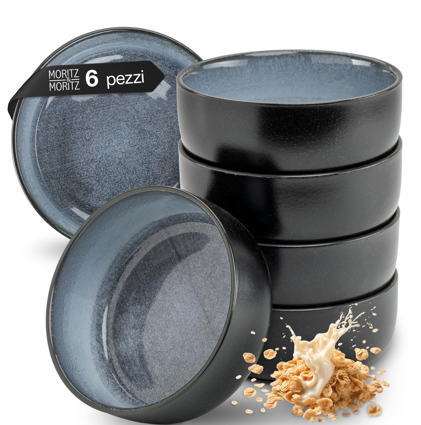 Moritz & Moritz Vida Lot de 6 bols à céréales, bleus, élégants et robustes, idéaux pour une utilisation quotidienne