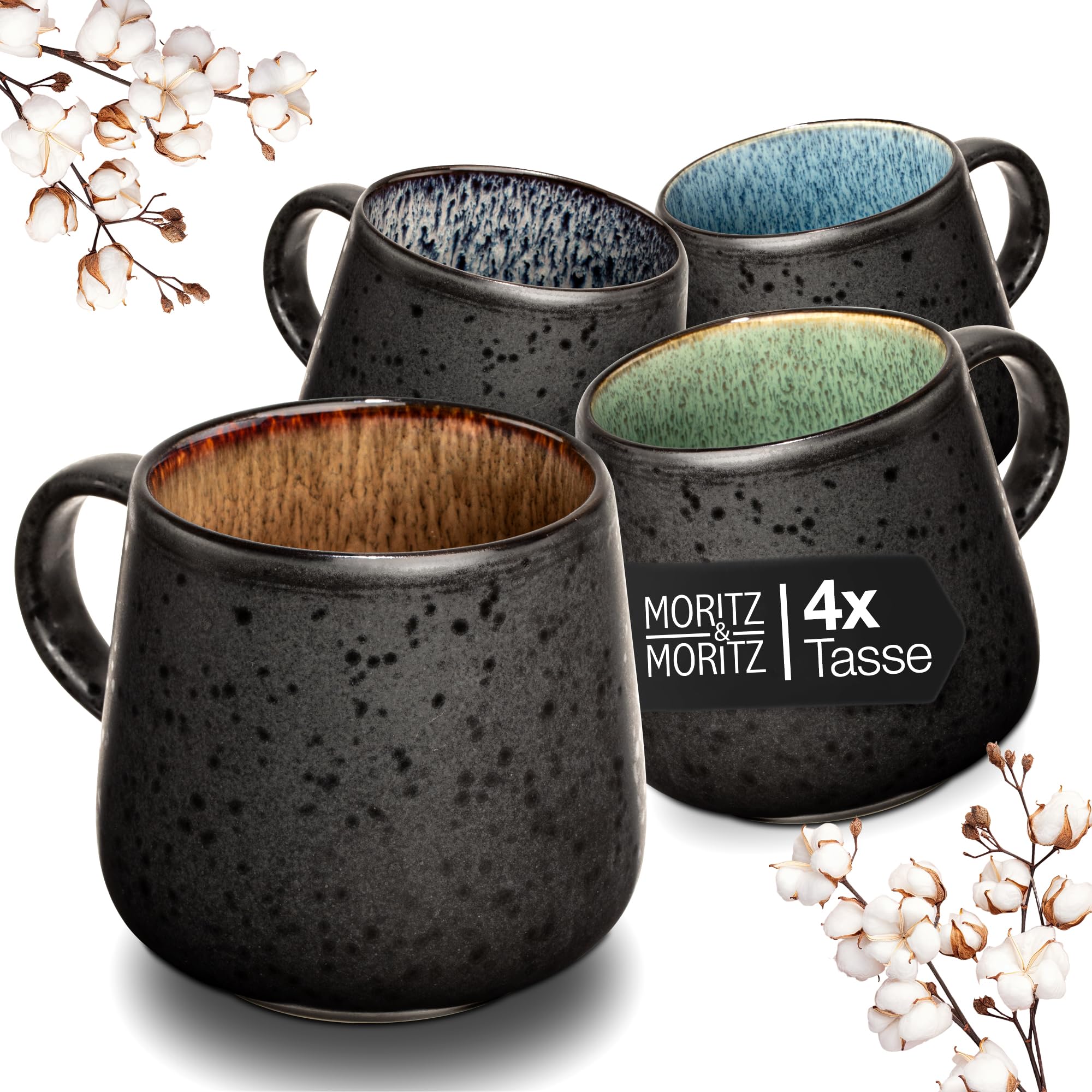 Moritz & Moritz SOLID Lot de 4 tasses à café multicolores robustes passant au lave-vaisselle et micro-ondes idéales pour