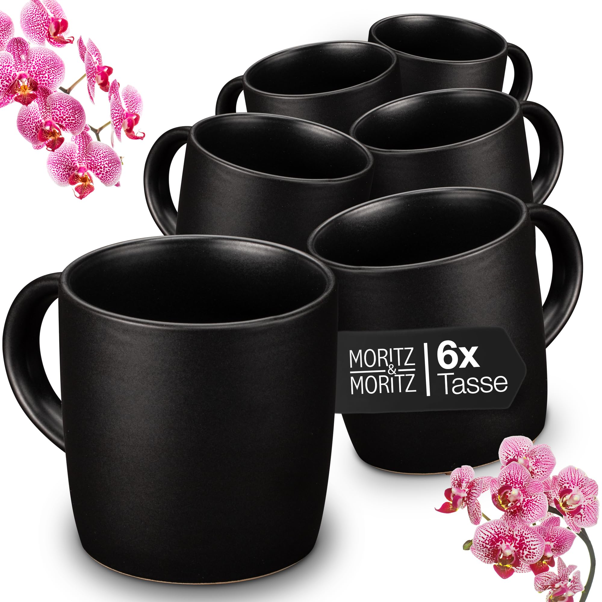 Moritz & Moritz Lot de 6 Tasses à Café Noir en Grès de Qualité Supérieure - Design Élégant avec Anse - Pour Café, Thé, C